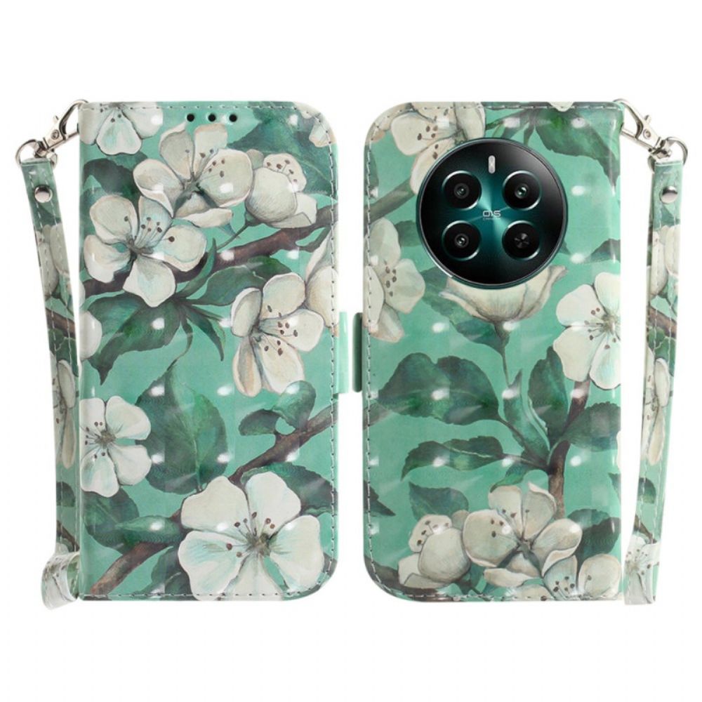 Lederhüllen Realme 12 Plus 5g Aquarellblumen Mit Riemen