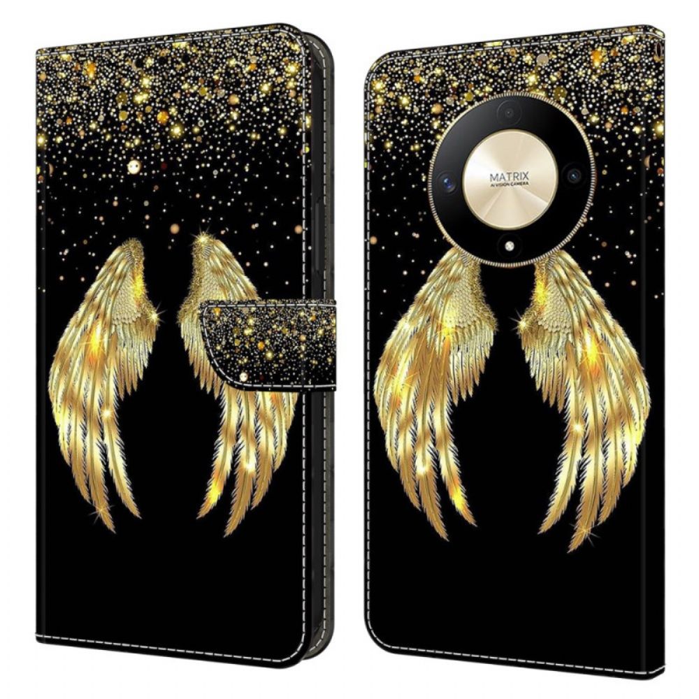 Lederhüllen Honor X9b / Magic 6 Lite Handyhülle Goldene Flügel