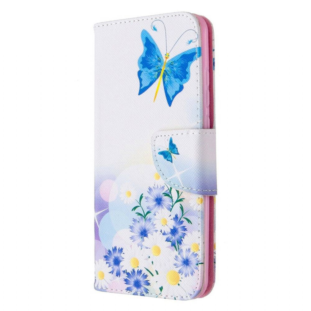 Lederhüllen Für Huawei P Smart 2024 Gemalte Schmetterlinge Und Blumen