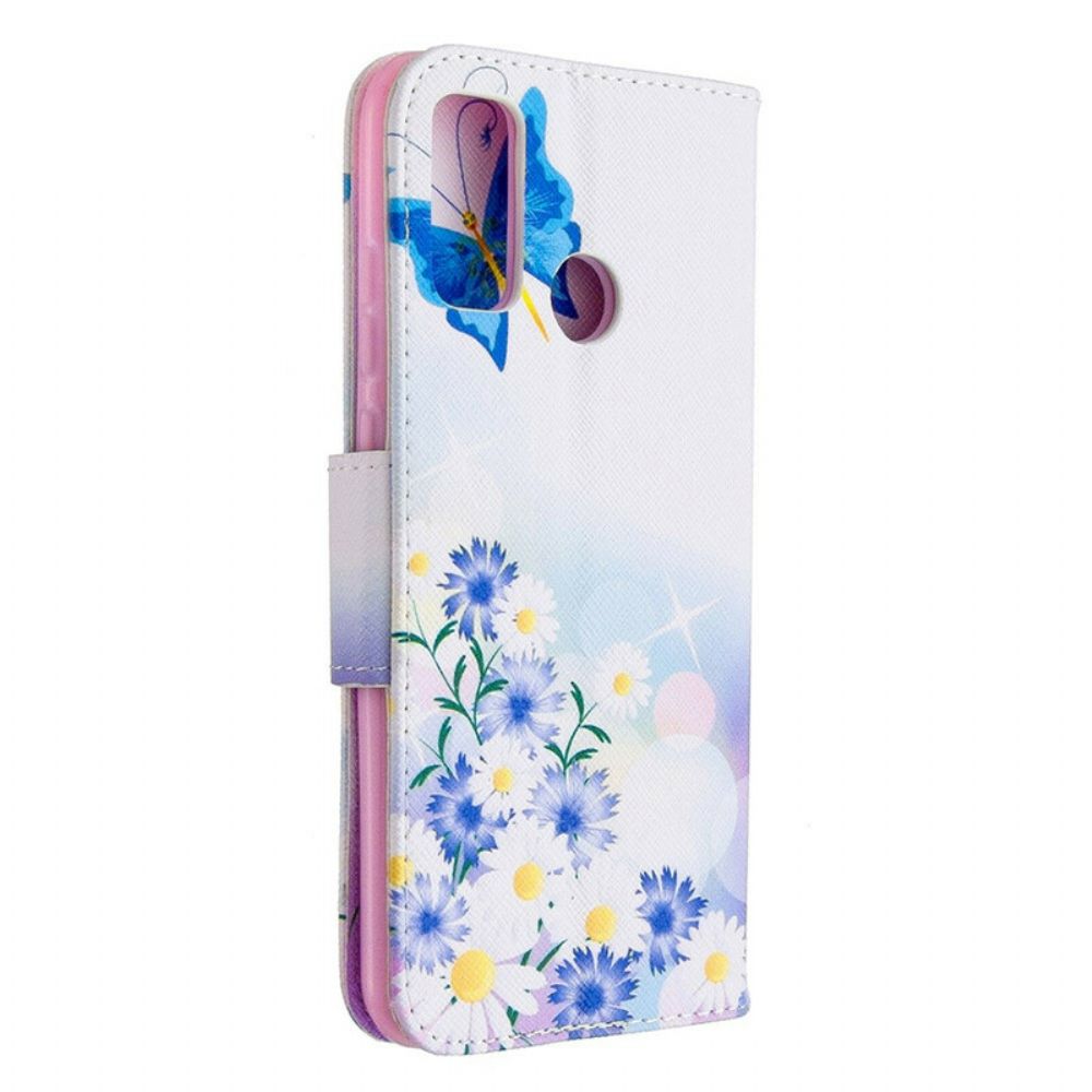 Lederhüllen Für Huawei P Smart 2024 Gemalte Schmetterlinge Und Blumen