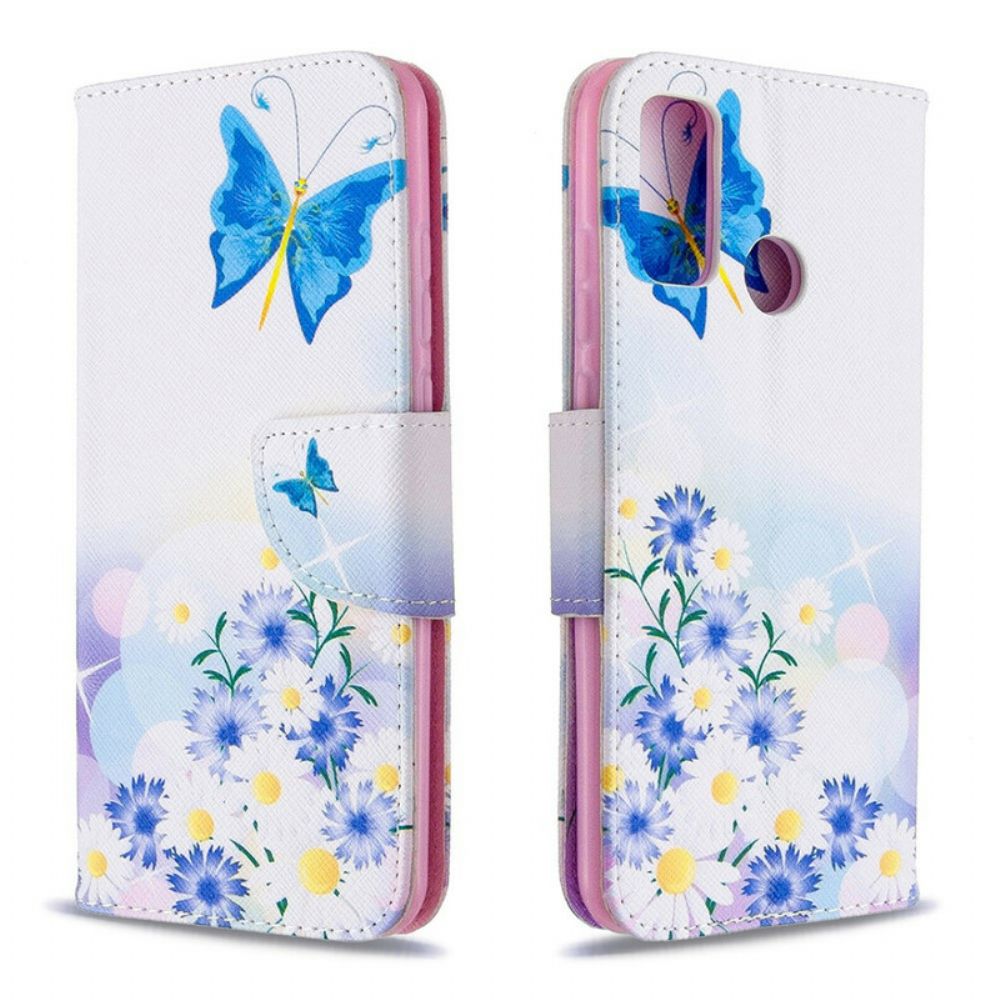 Lederhüllen Für Huawei P Smart 2024 Gemalte Schmetterlinge Und Blumen