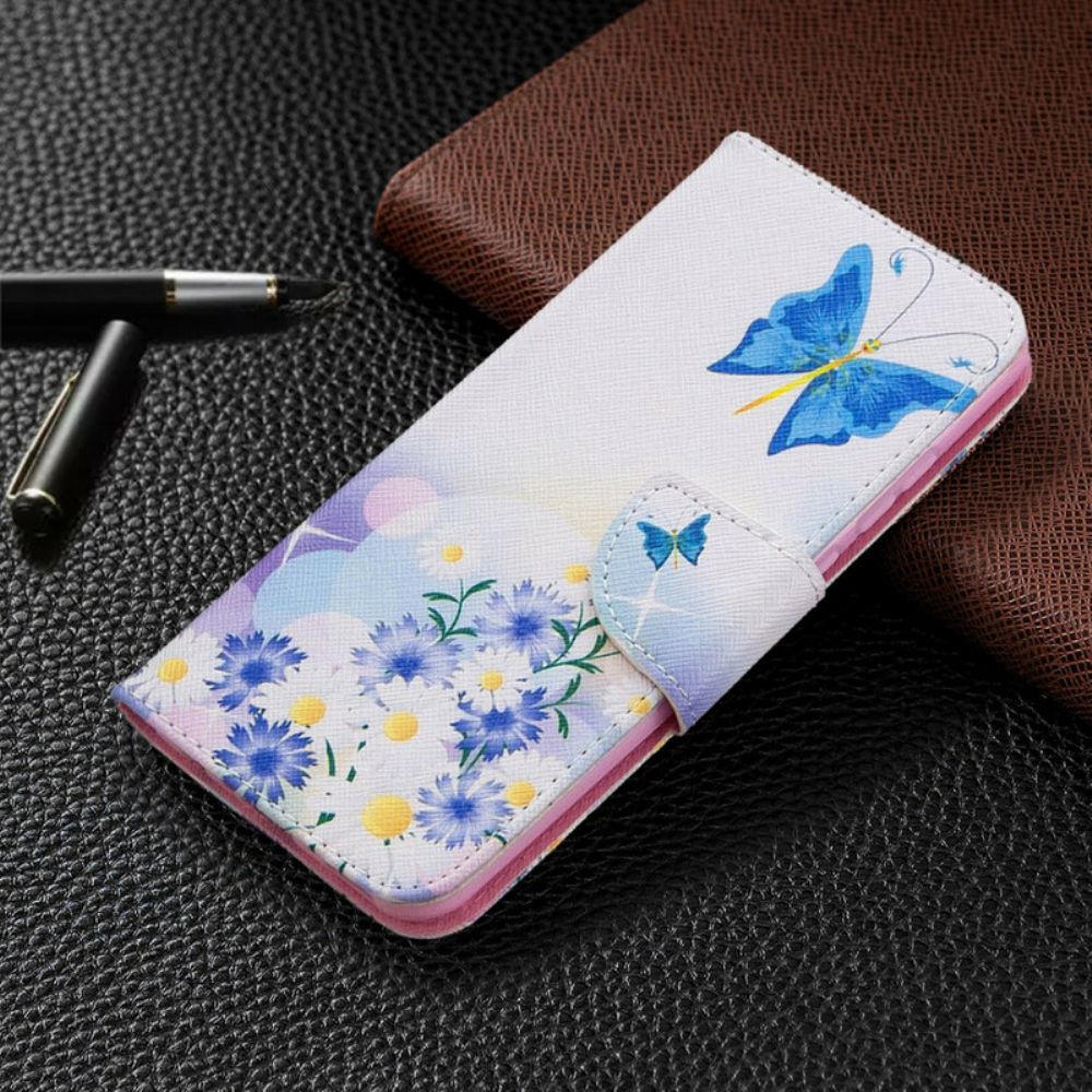 Lederhüllen Für Huawei P Smart 2024 Gemalte Schmetterlinge Und Blumen