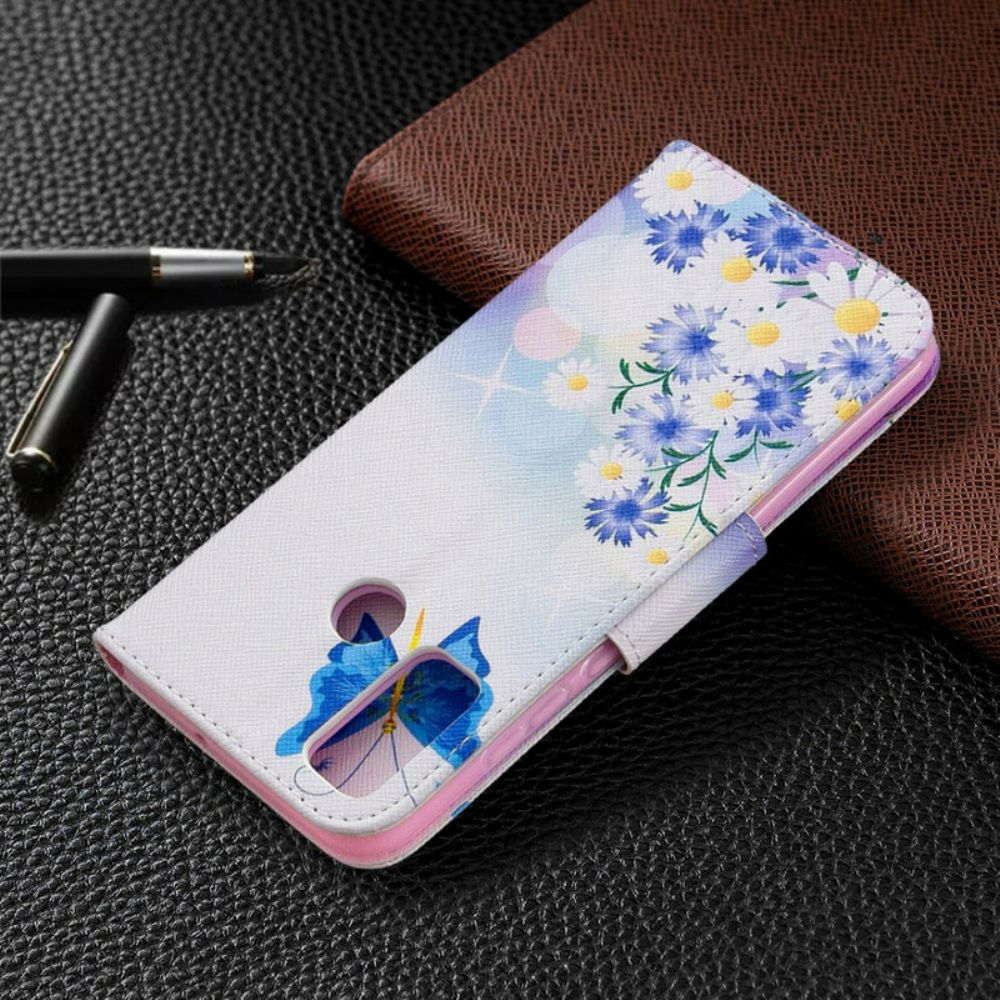 Lederhüllen Für Huawei P Smart 2024 Gemalte Schmetterlinge Und Blumen