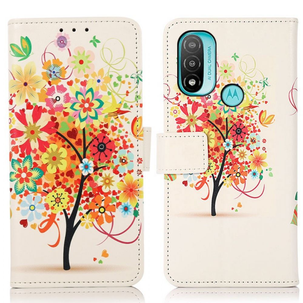 Lederhüllen Für Moto E40 / E30 / E20 Blühender Baum