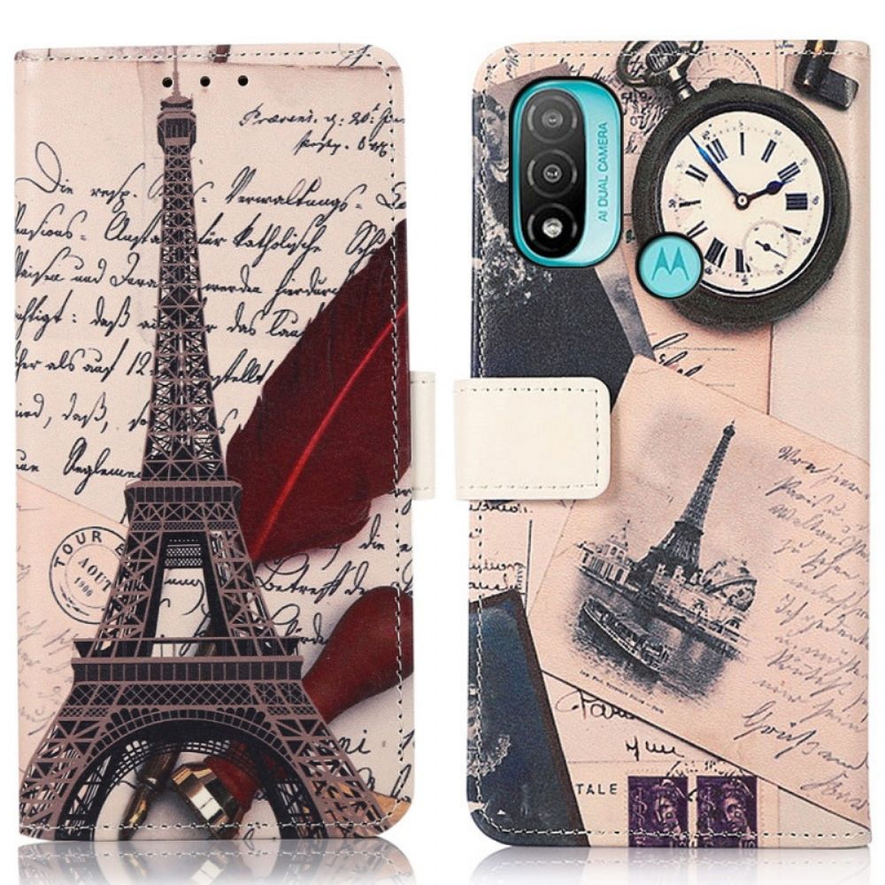 Lederhüllen Für Moto E40 / E30 / E20 Eiffelturm Des Dichters