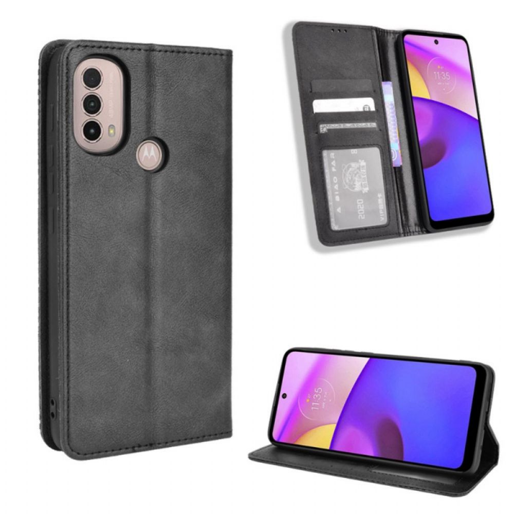 Schutzhülle Für Moto E40 / E30 / E20 Flip Case Stilisierter Vintage-ledereffekt
