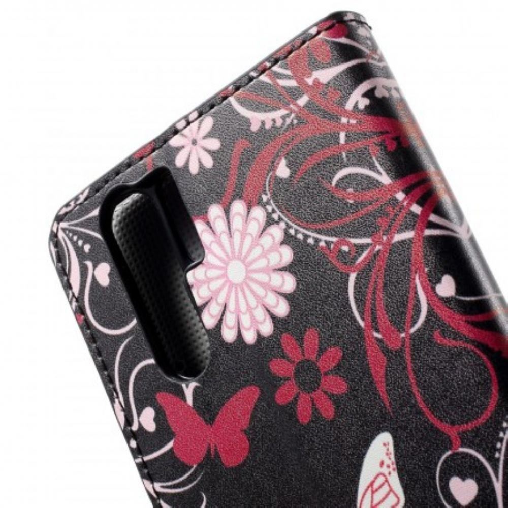 Flip Case Für Huawei P30 Pro Schmetterlinge Und Blumen