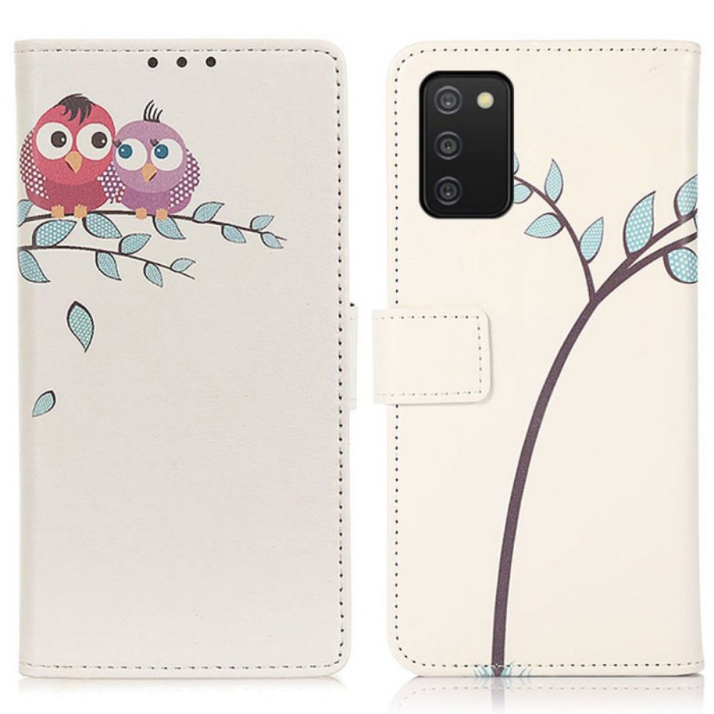 Flip Case Für Samsung Galaxy A03s Eulenpaar Auf Dem Baum