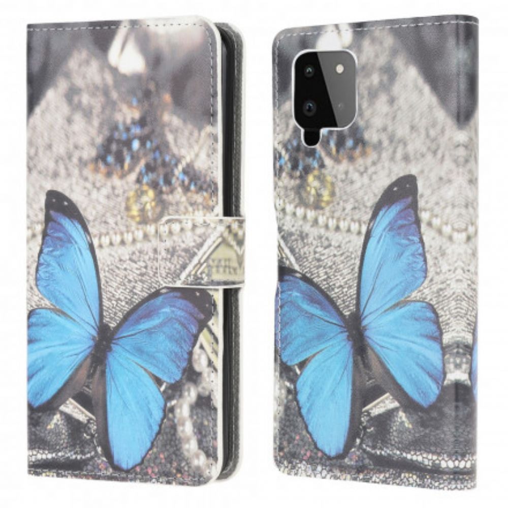 Flip Case Für Samsung Galaxy A22 4G Blauer Prestige-schmetterling