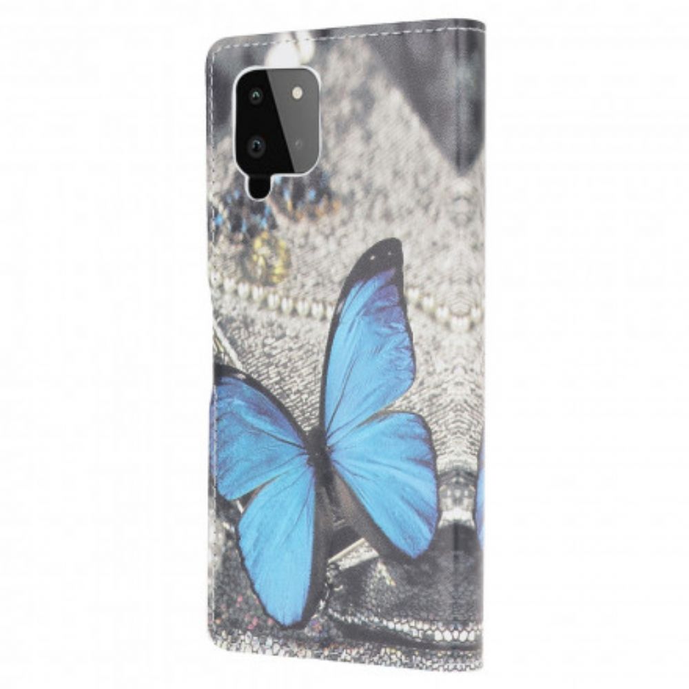 Flip Case Für Samsung Galaxy A22 4G Blauer Prestige-schmetterling