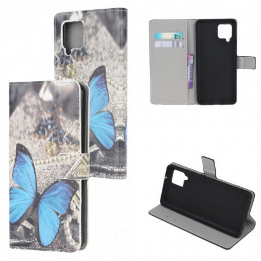 Flip Case Für Samsung Galaxy A22 4G Blauer Prestige-schmetterling