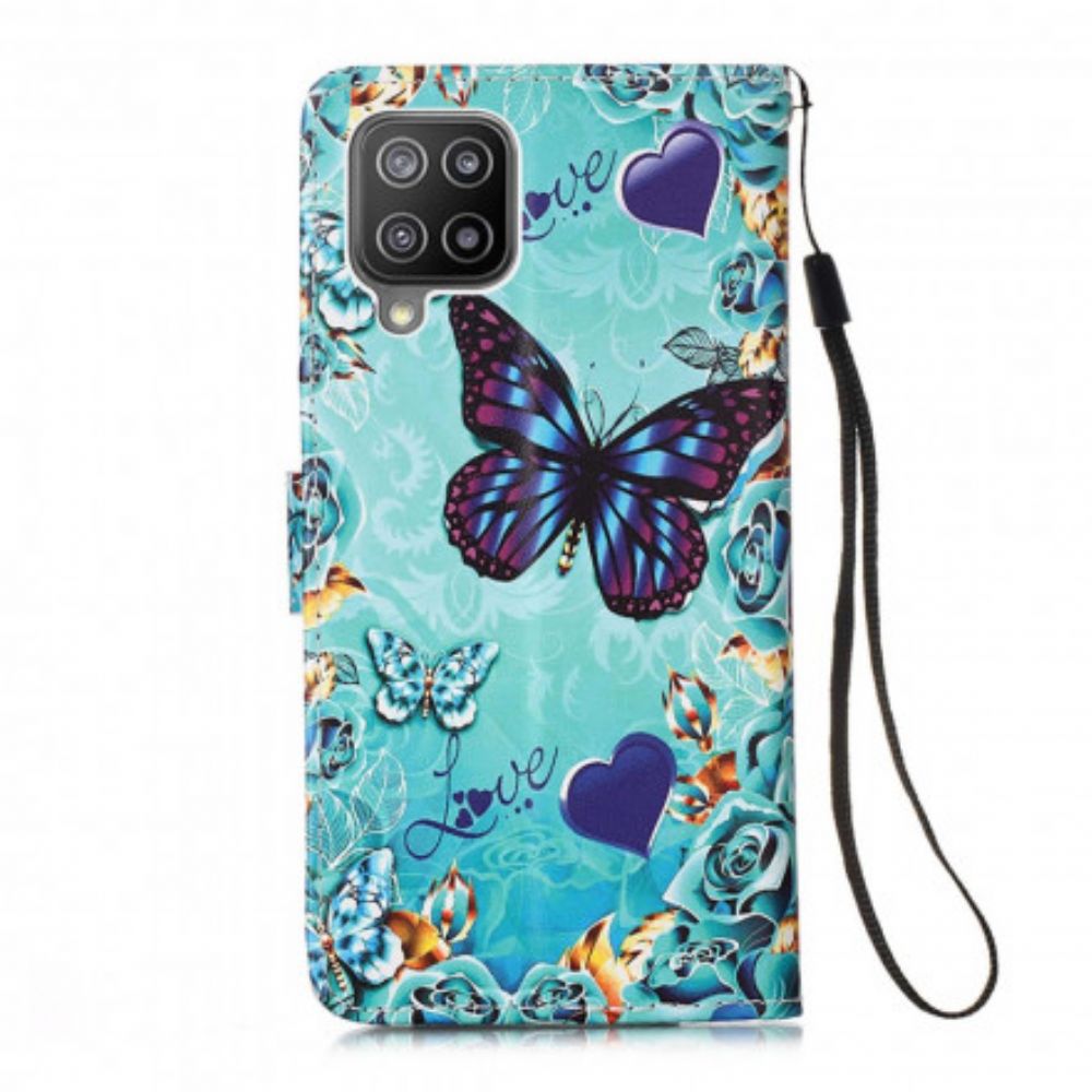 Flip Case Für Samsung Galaxy A22 4G Goldene Schmetterlinge