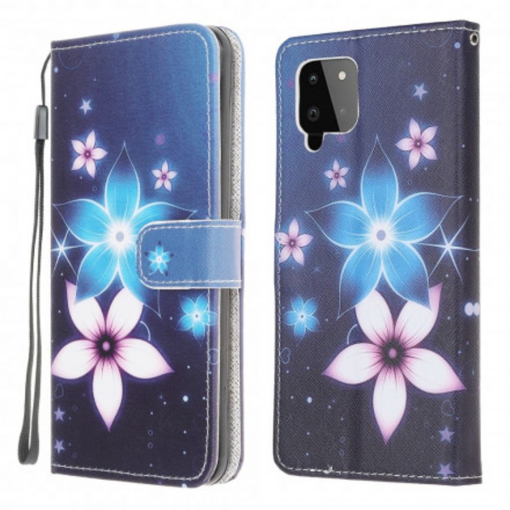 Lederhüllen Für Samsung Galaxy A22 4G Mit Kordel Mondriemen Blumen