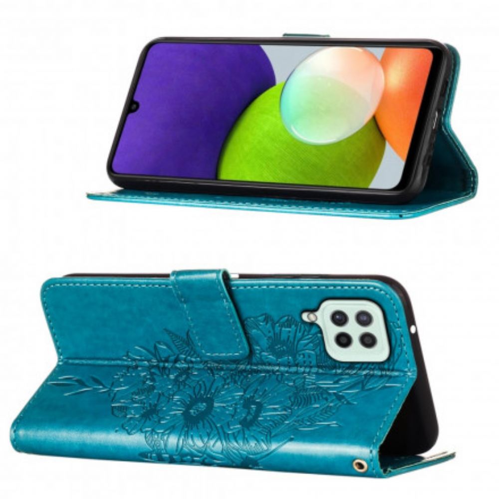 Lederhüllen Für Samsung Galaxy A22 4G Schmetterlingsdesign Mit Lanyard