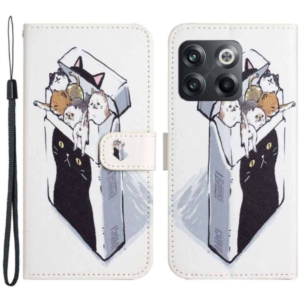Flip Case Für OnePlus 10T 5G Mit Kordel Katzen In Der Lanyard-box