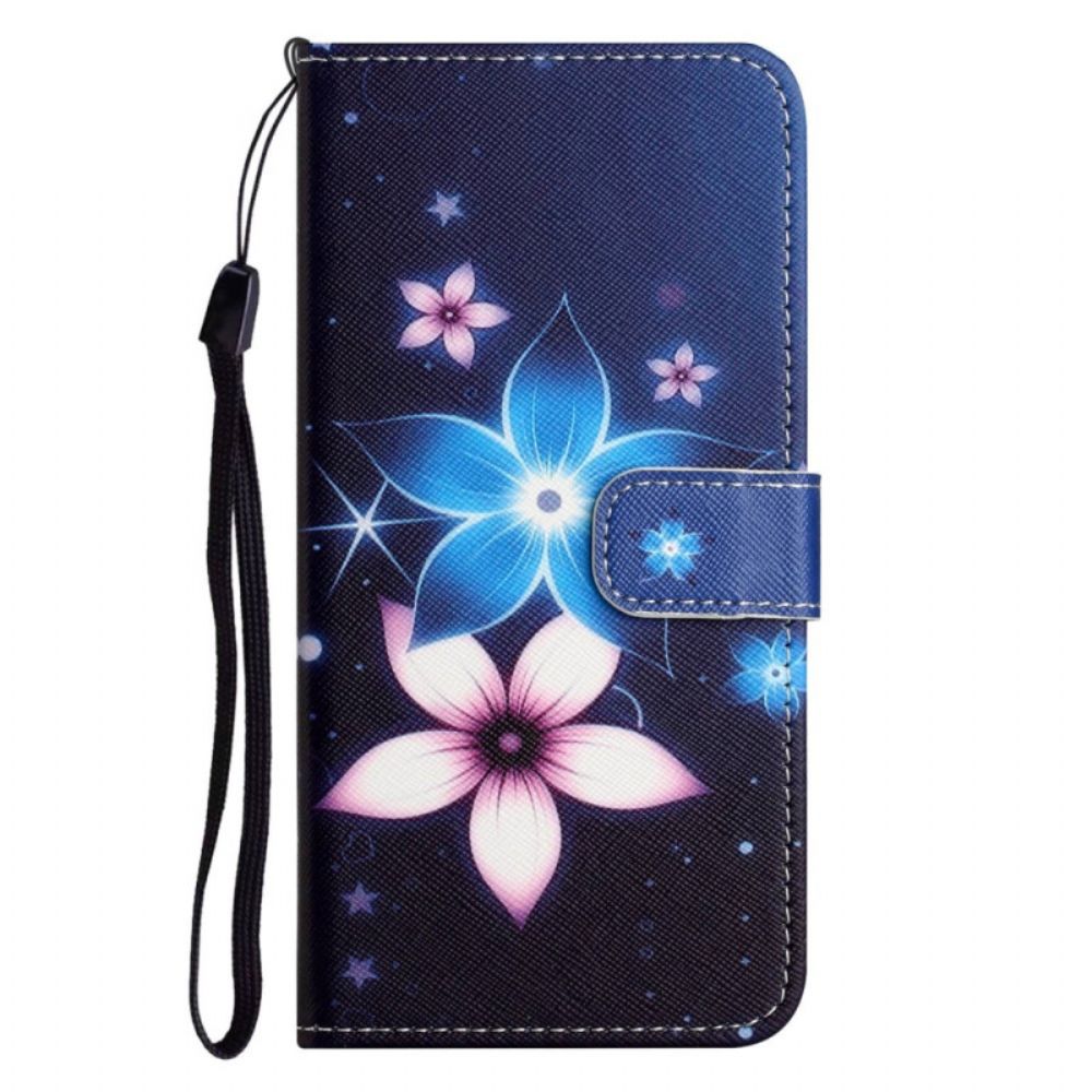 Flip Case Für OnePlus 10T 5G Mit Kordel Mondriemen Blumen
