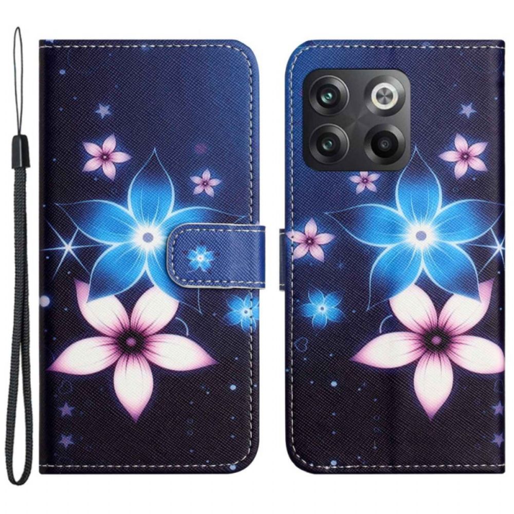 Flip Case Für OnePlus 10T 5G Mit Kordel Mondriemen Blumen