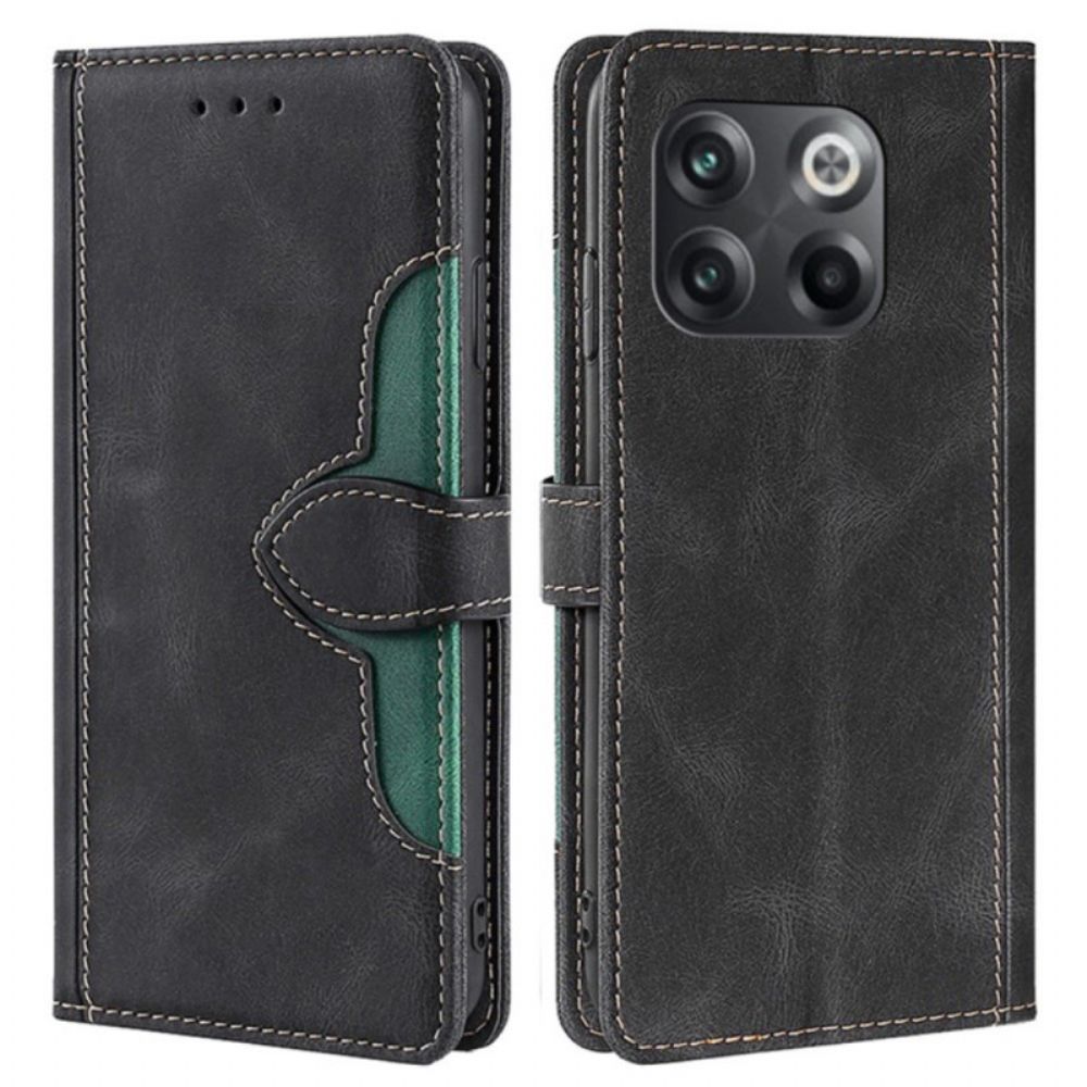Flip Case Für OnePlus 10T 5G Stylisches Zweifarbiges Kunstleder