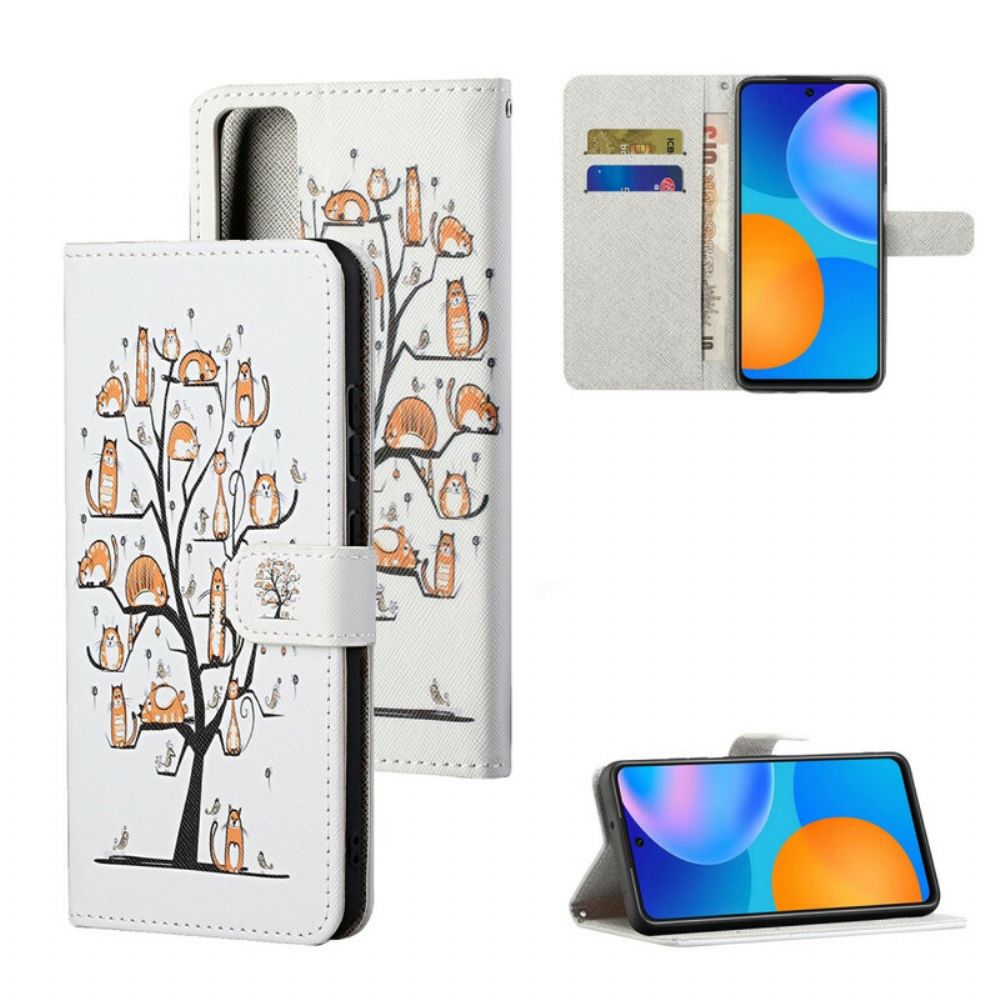 Lederhüllen Für Huawei P Smart 2024 Mit Kordel Funky Cats Mit Riemen