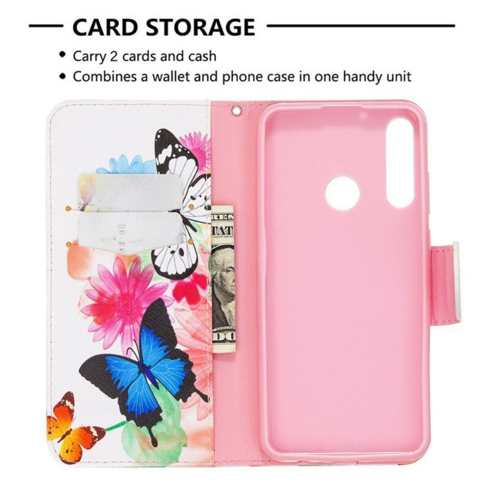 Flip Case Für Huawei Y6p Gemalte Schmetterlinge Und Blumen