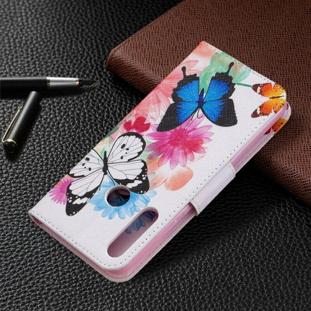 Flip Case Für Huawei Y6p Gemalte Schmetterlinge Und Blumen