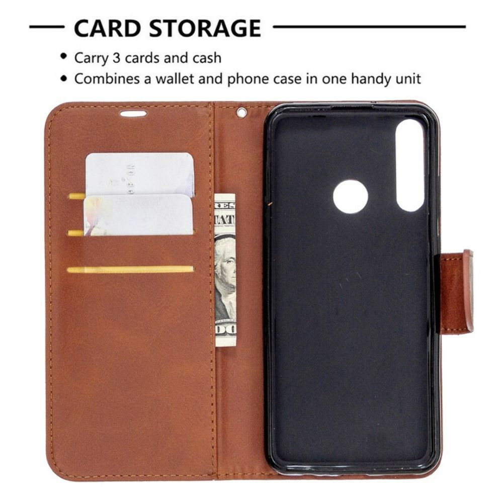 Lederhüllen Für Huawei Y6p Flip Case Glatte Schräge Klappe