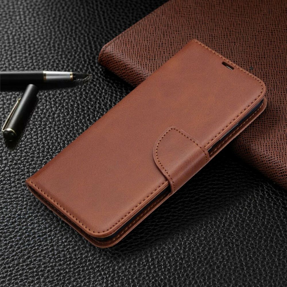 Lederhüllen Für Huawei Y6p Flip Case Glatte Schräge Klappe