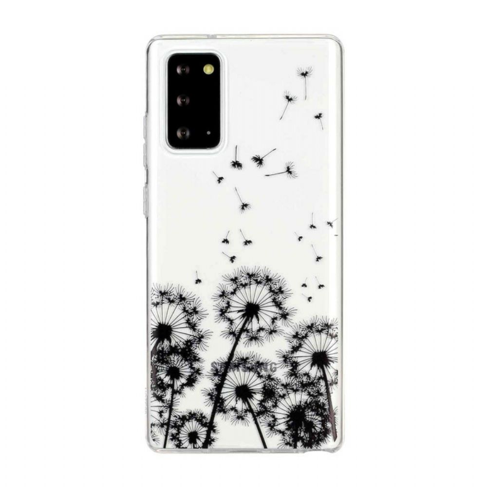Hülle Für Samsung Galaxy Note 20 Transparenter Schwarzer Löwenzahn