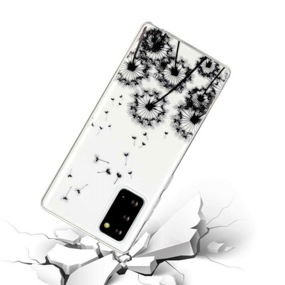Hülle Für Samsung Galaxy Note 20 Transparenter Schwarzer Löwenzahn