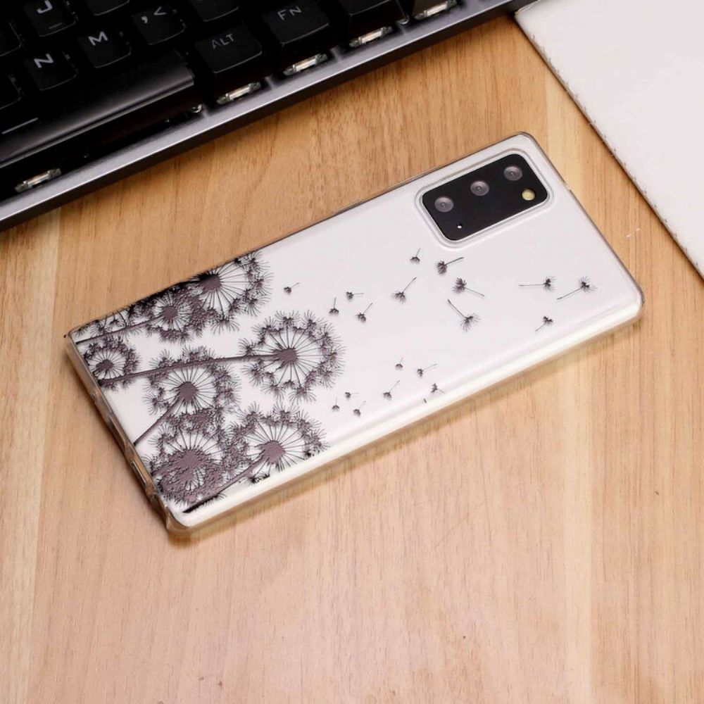 Hülle Für Samsung Galaxy Note 20 Transparenter Schwarzer Löwenzahn