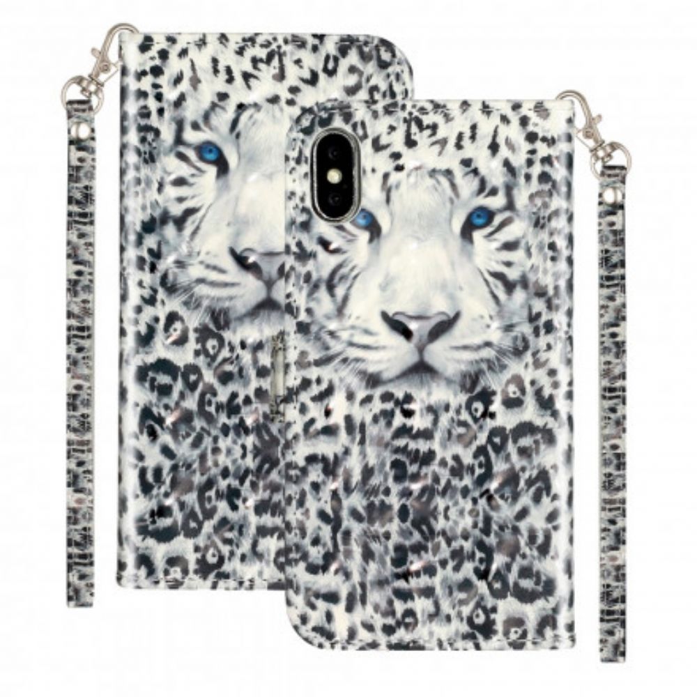 Flip Case Für iPhone X / XS Mit Kordel Tiger Light Strap Strahler