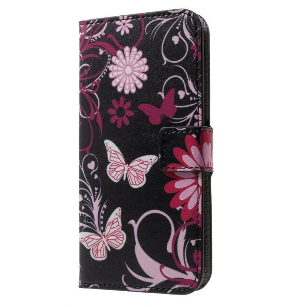 Flip Case Für iPhone X / XS Schmetterlinge Und Blumen