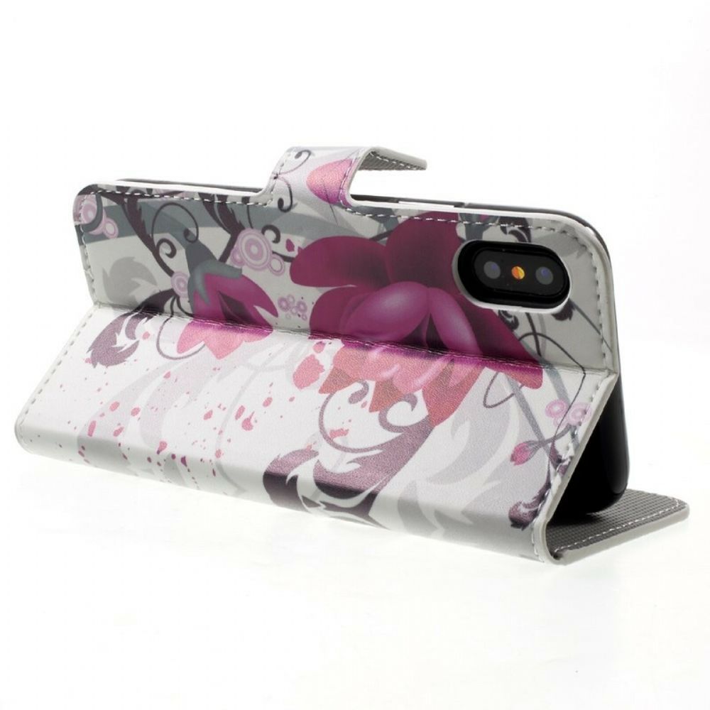 Flip Case Für iPhone X / XS Tropische Blumen