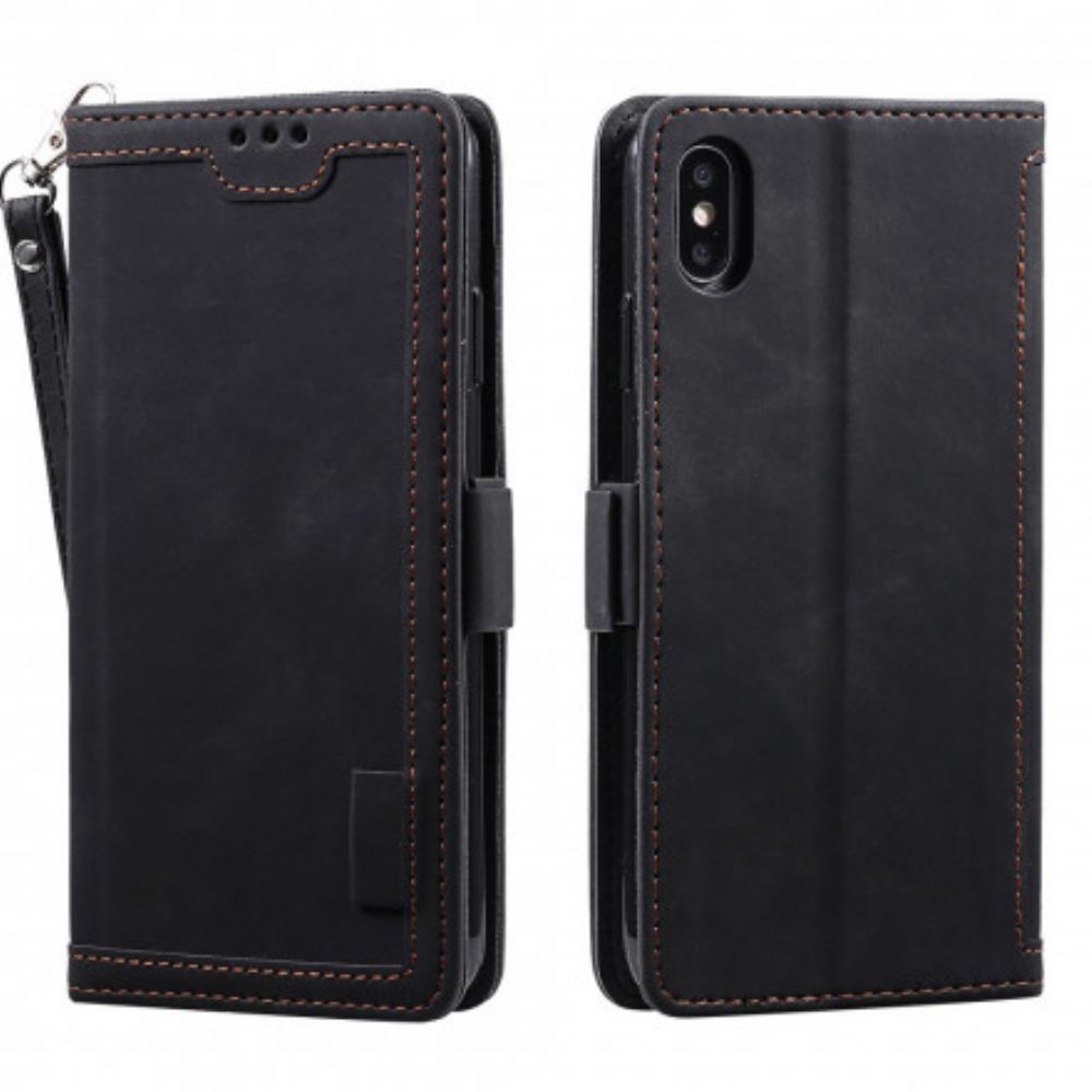 Flip Case Für iPhone X / XS Zweifarbiges Kunstleder Mit Verstärkten Kanten