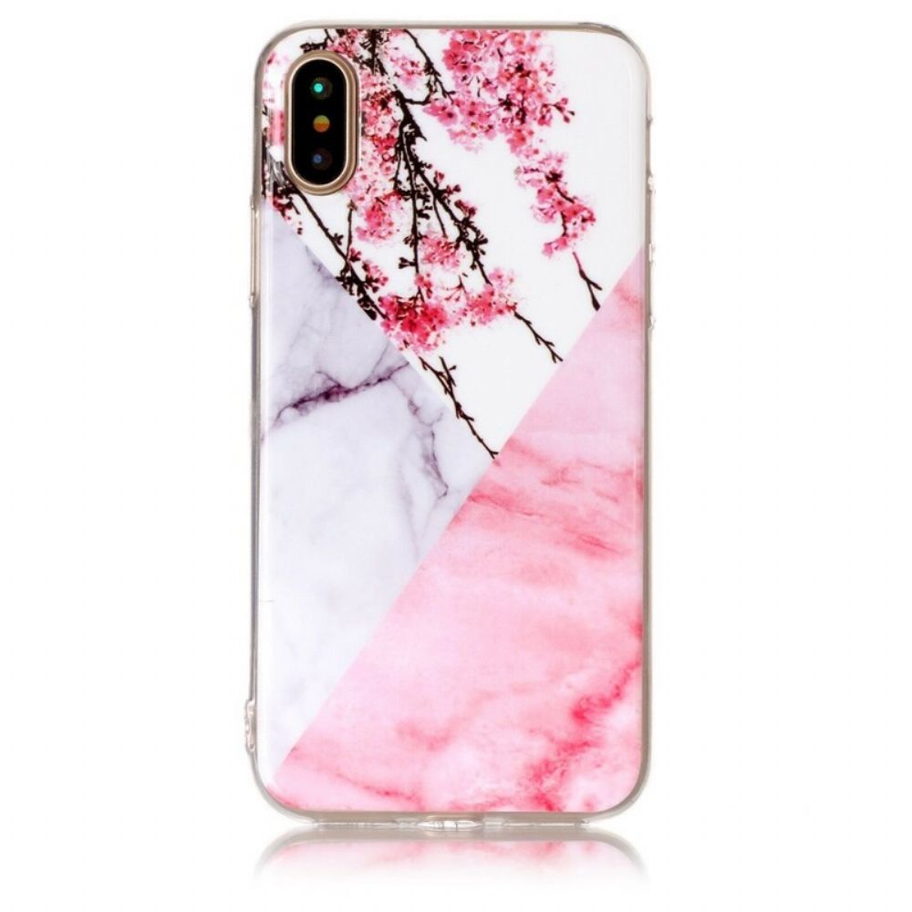 Handyhülle Für iPhone X / XS Marmorierte Pflaumenblüte