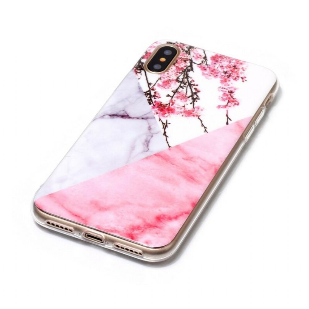 Handyhülle Für iPhone X / XS Marmorierte Pflaumenblüte