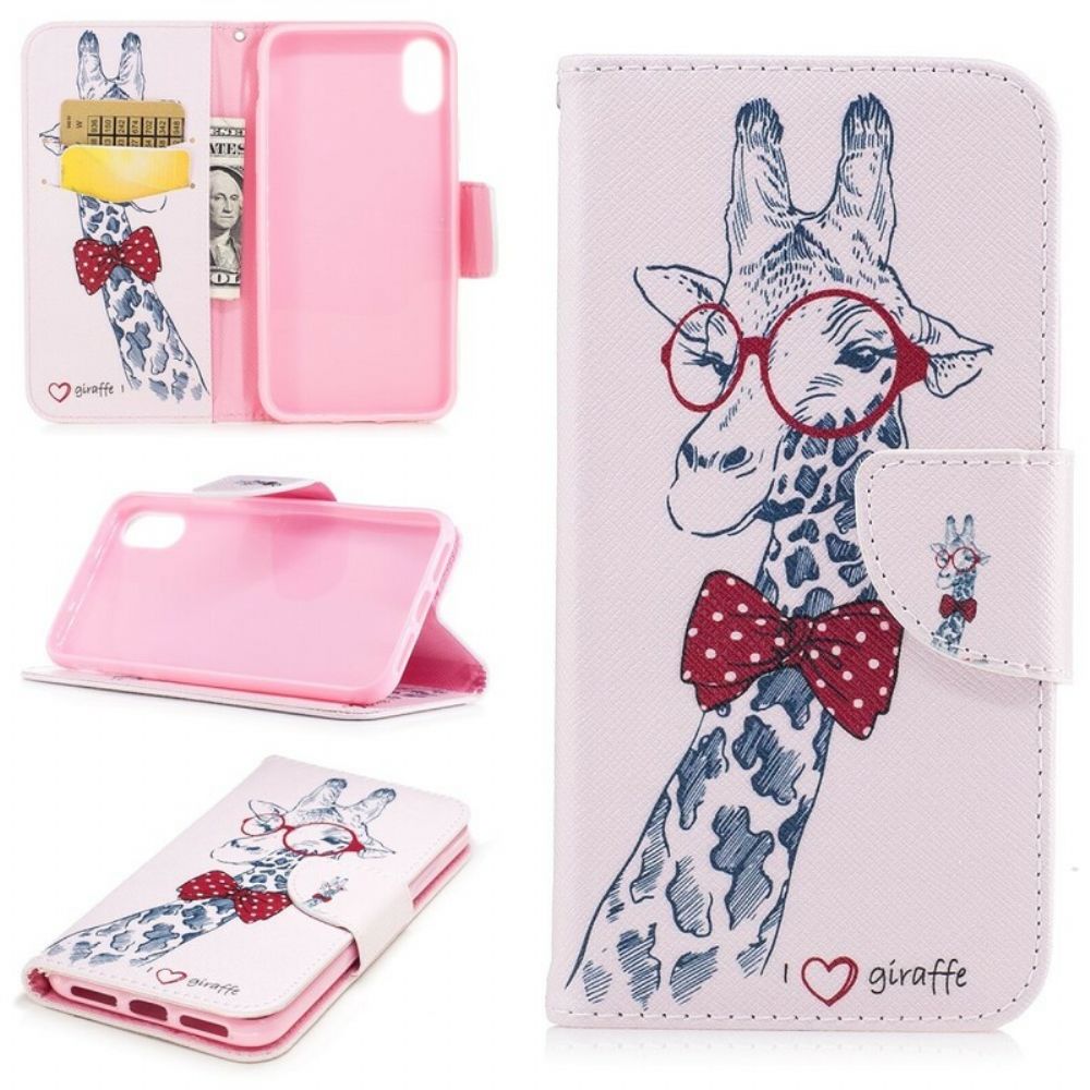 Lederhüllen Für iPhone X / XS Nerdige Giraffe