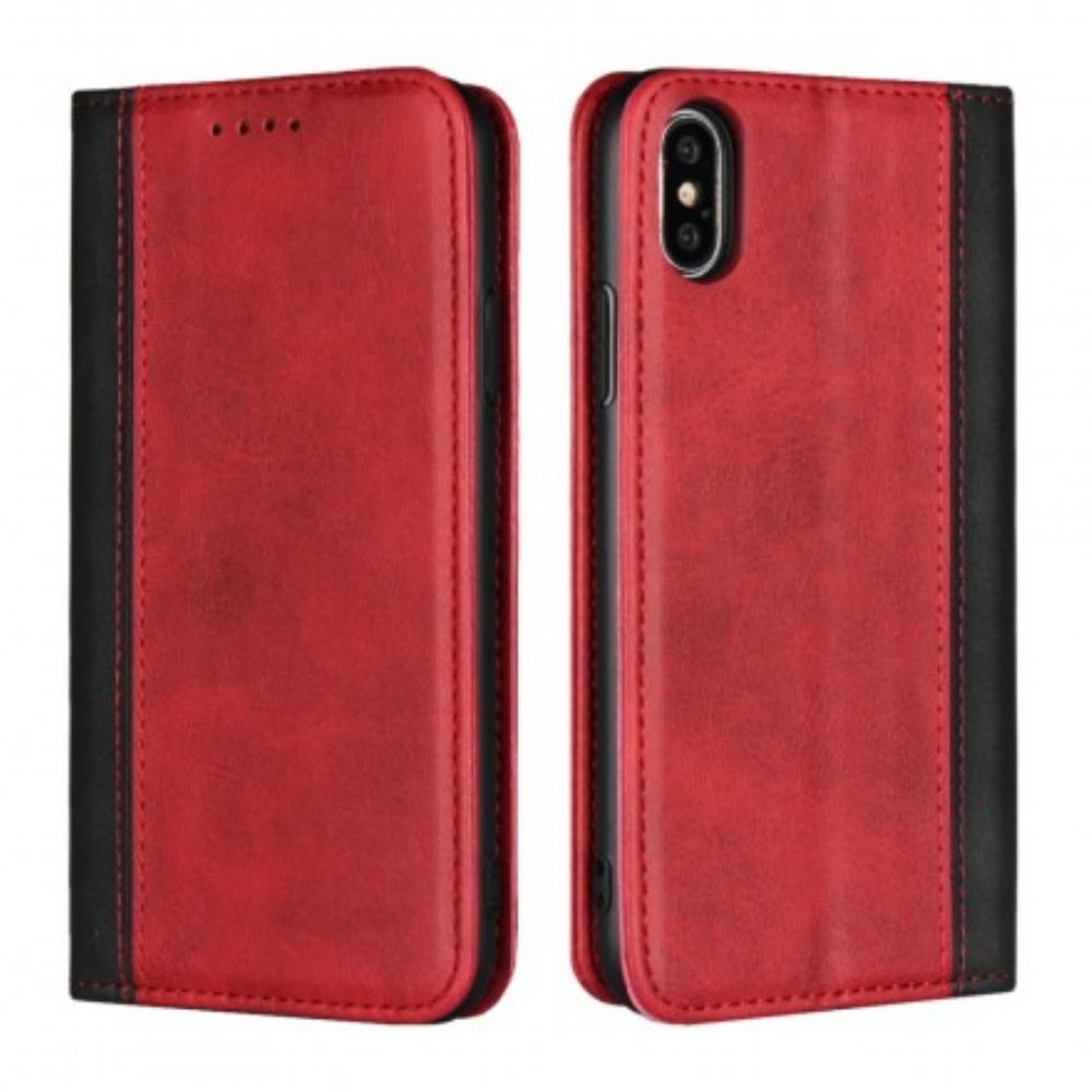 Schutzhülle Für iPhone X / XS Flip Case Zweifarbiger Ledereffekt