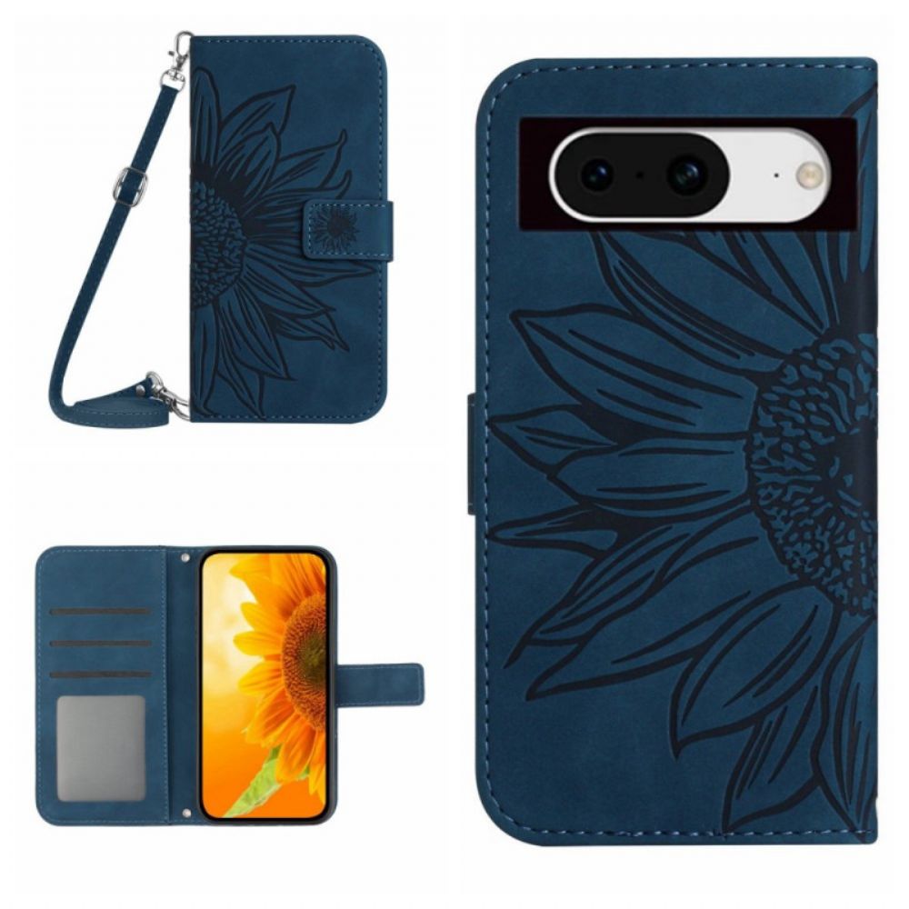 Lederhüllen Google Pixel 8a Handyhülle Sonnenblume Mit Schultergurt
