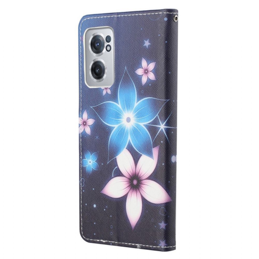 Lederhüllen Für OnePlus Nord CE 2 5G Blaue Und Rosa Blumen