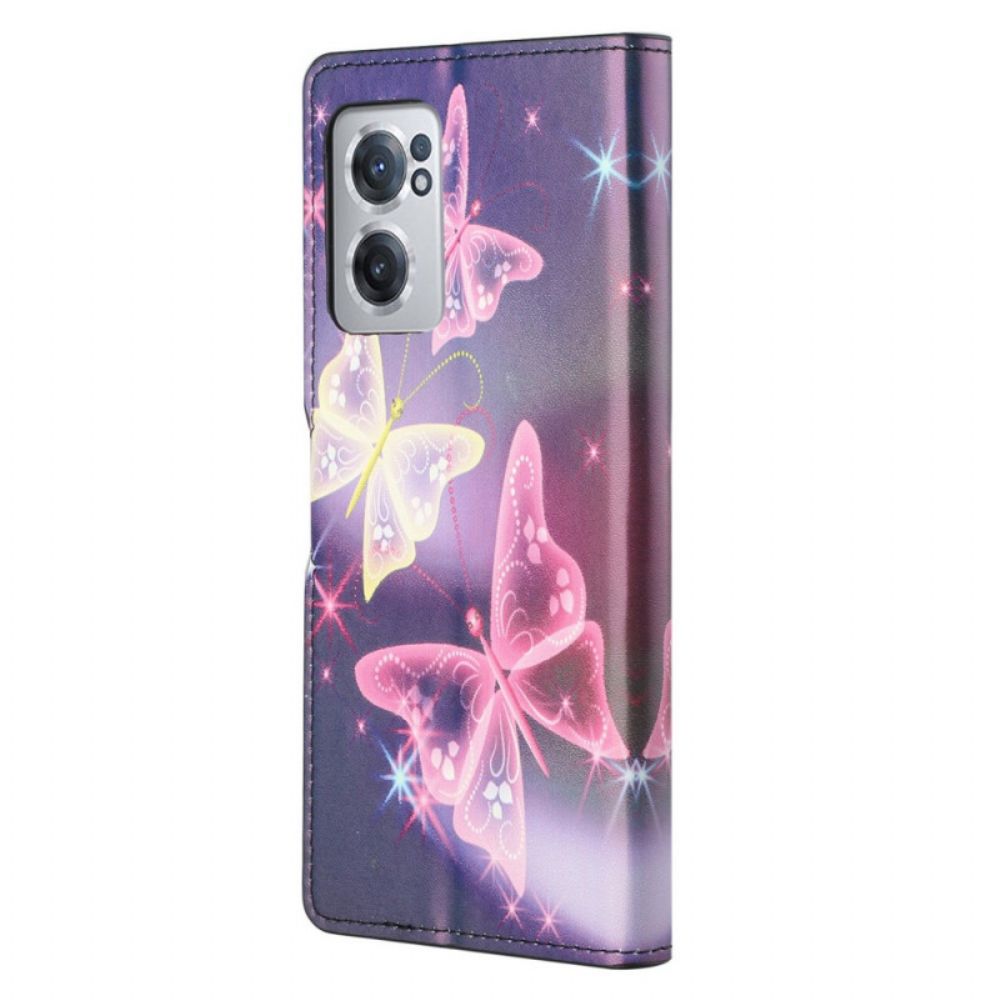 Lederhüllen Für OnePlus Nord CE 2 5G Neon-schmetterlinge