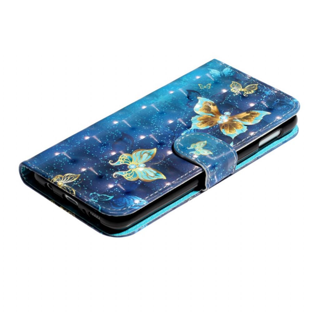 Flip Case Für Samsung Galaxy S10e Goldenes Schlüsselband Mit Schmetterlingen