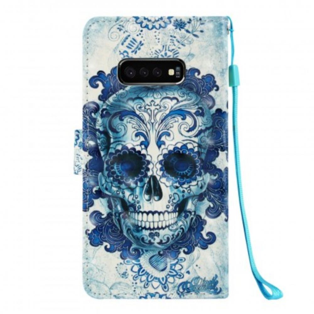 Lederhüllen Für Samsung Galaxy S10e Blauer Schädel
