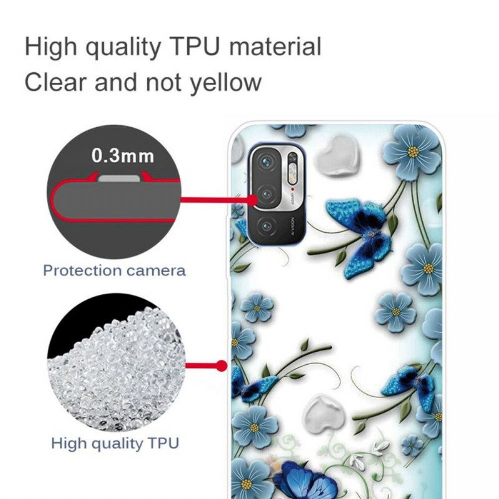 Hülle Für Poco M3 Pro 5G Retro-schmetterlinge Und Blumen