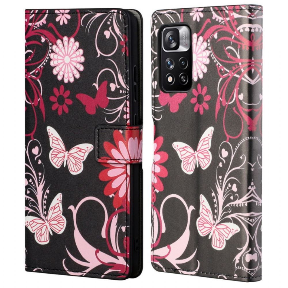 Flip Case Für Xiaomi Redmi Note 11 Pro 4G / 5G Schmetterlinge Und Blumen