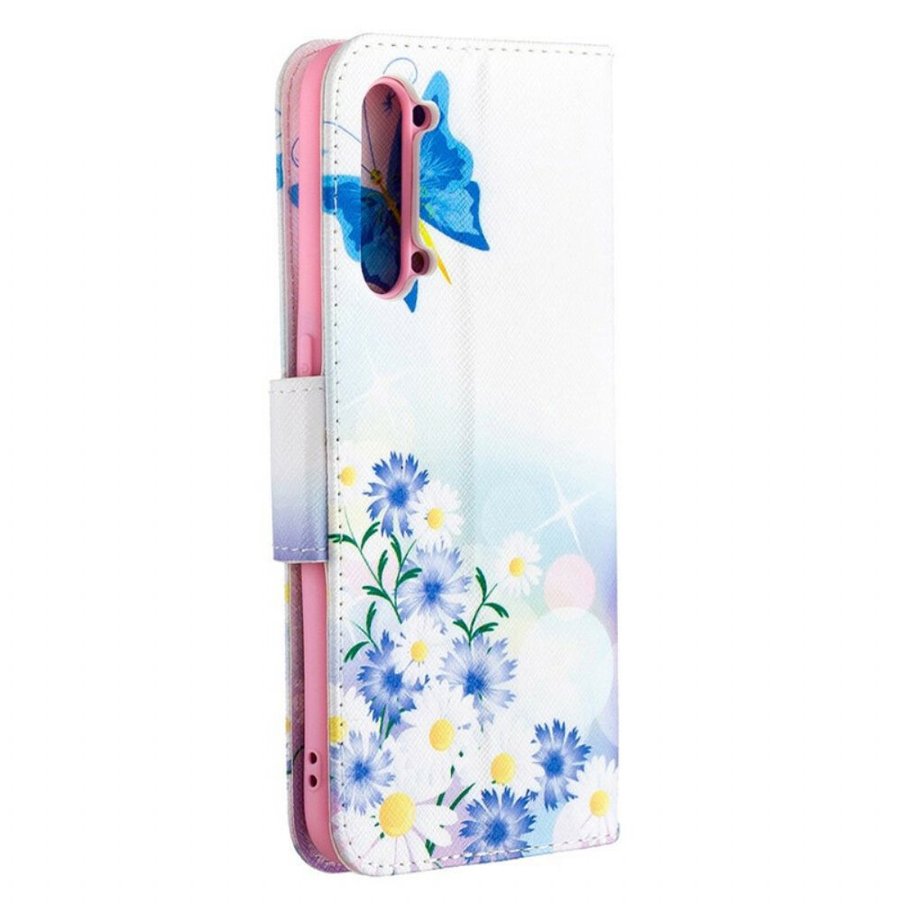 Lederhüllen Für Oppo Find X2 Lite Gemalte Schmetterlinge Und Blumen