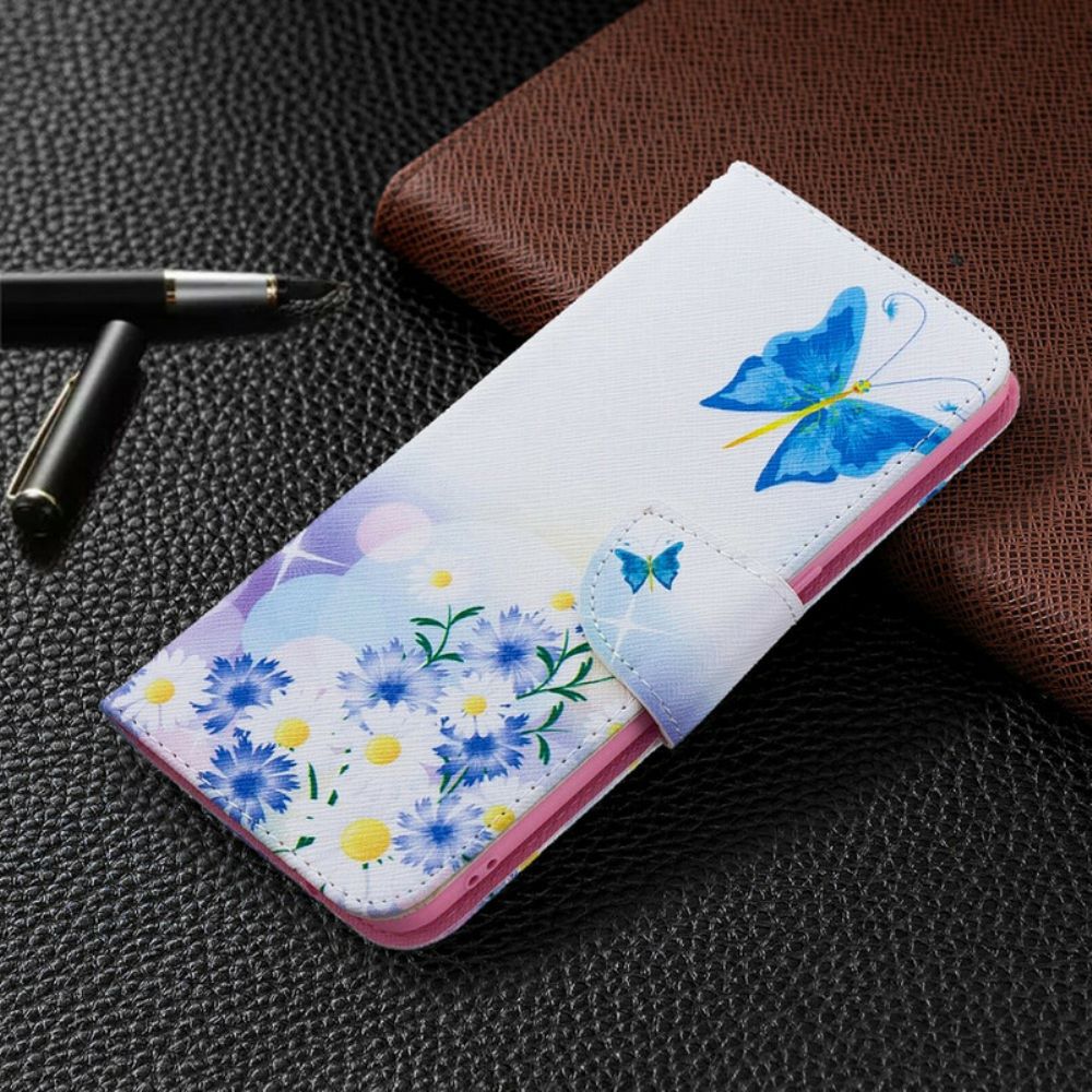 Lederhüllen Für Oppo Find X2 Lite Gemalte Schmetterlinge Und Blumen