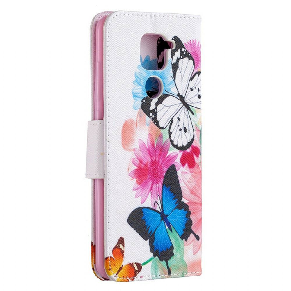 Flip Case Für Xiaomi Redmi Note 9 Gemalte Schmetterlinge Und Blumen