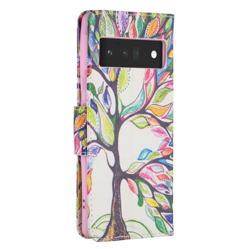 Lederhüllen Für Google Pixel 6 Pro Farbiger Baum