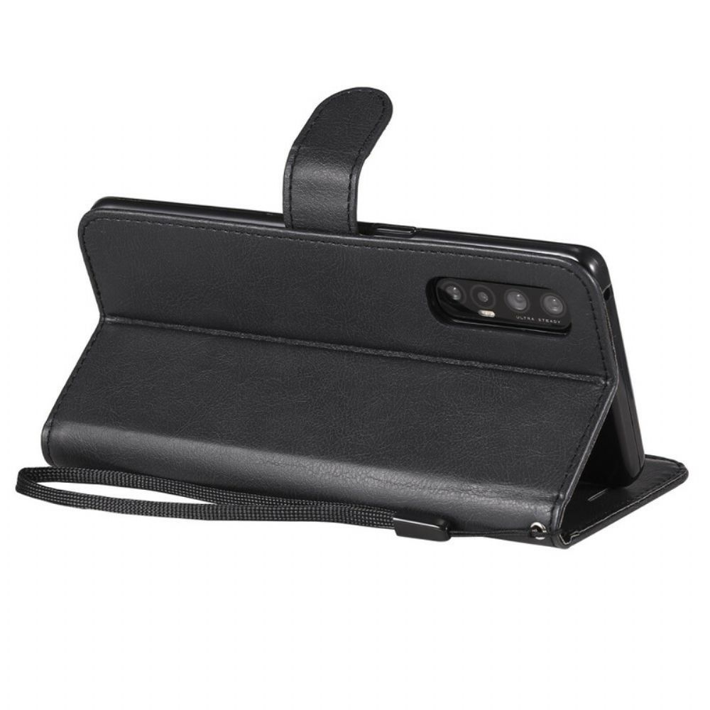 Flip Case Für Oppo Find X2 Neo Mit Kordel Armband Der Einfarbigen Serie